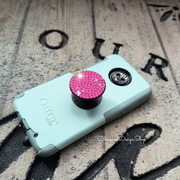 Hot Pink Popsocket Customized With Pink Crystal Rhinestones Cell Phone Grip - Picture 6 of 6
